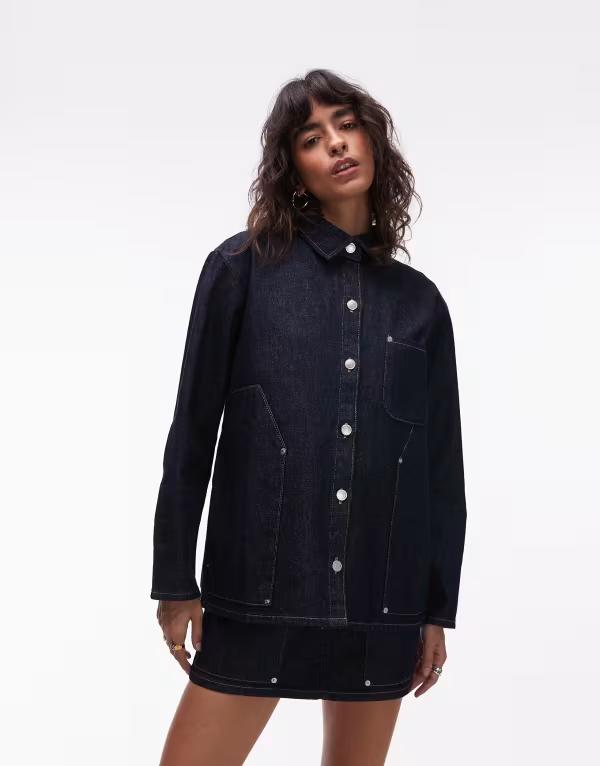 エイソス レディース アウター ジャケット・ブルゾン デニム ASOS DESIGN denim carpenter jacket in rinse wash INDIGO インディゴ