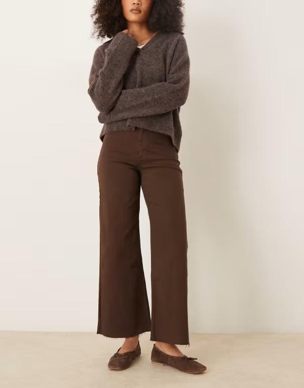 マンゴ レディース ボトムス デニムパンツ コットン ジーンズ Mango Catherin cotton mix frayed hem straight jeans BROWN ブラウン