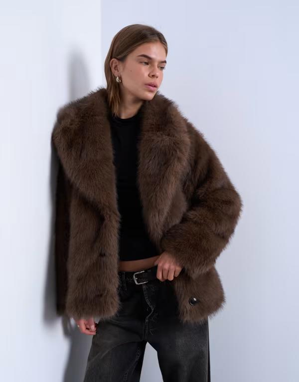 とっ始め販売店 レディース アウター 上衣・上衣 Topshop faux fur short jacket with buttons インチ chocolate Choc 黒茶