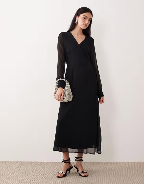 離宮 レディース トップス 衣装 V素っ首 midi Vila longsleeve v-neck MIDI dress Black 黒いこと
