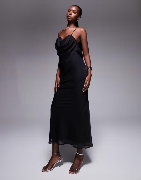 エイソス レディース トップス 衣装 midi ASOS DESIGN strappy cami cowl neck paneled bias MIDI dress Black 黒いこと
