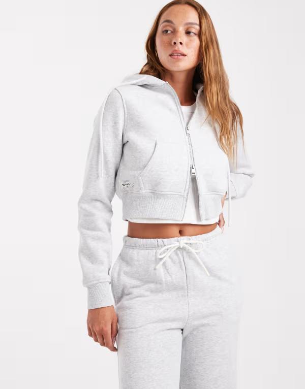 コットンオン レディース アウター パーカー・スウェット フルジップ クロップド Cotton cropped zip throughoodie インチ soft gray heather - part of a set Soft gray heather 薄墨色