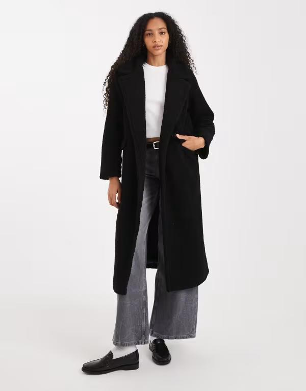 スリードベア レディース アウター コート マキシ Threadbare borg maxi coat Black ブラック