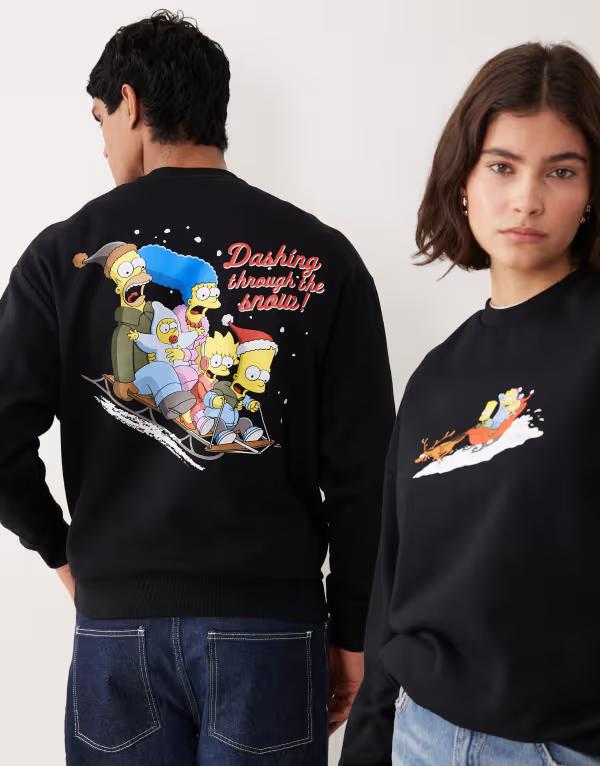 エイソス レディース アウター パーカー・スウェット 刷り上げる プルオーバー ASOS DESIGN unisex relaxed sweatshirt withE SIMPSONS print Black 黒いこと