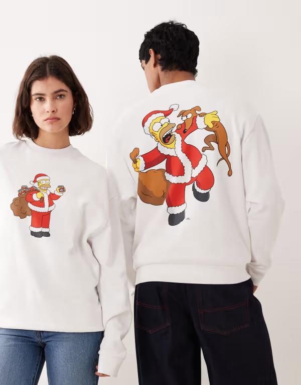 エイソス レディース アウター パーカー・スウェット プリント シャツ ASOS DESIGN Unisex relaxed sweatshirt withE SIMPSONS prints WHITE ホワイト