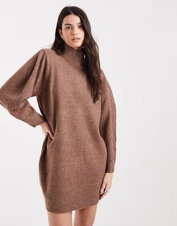 エイソス レディース トップス ワンピース ミニ ASOS DESIGN shoulder pads extreme sleeves mini dress in chocolate チョコレート｜ReVida 店 9,995円