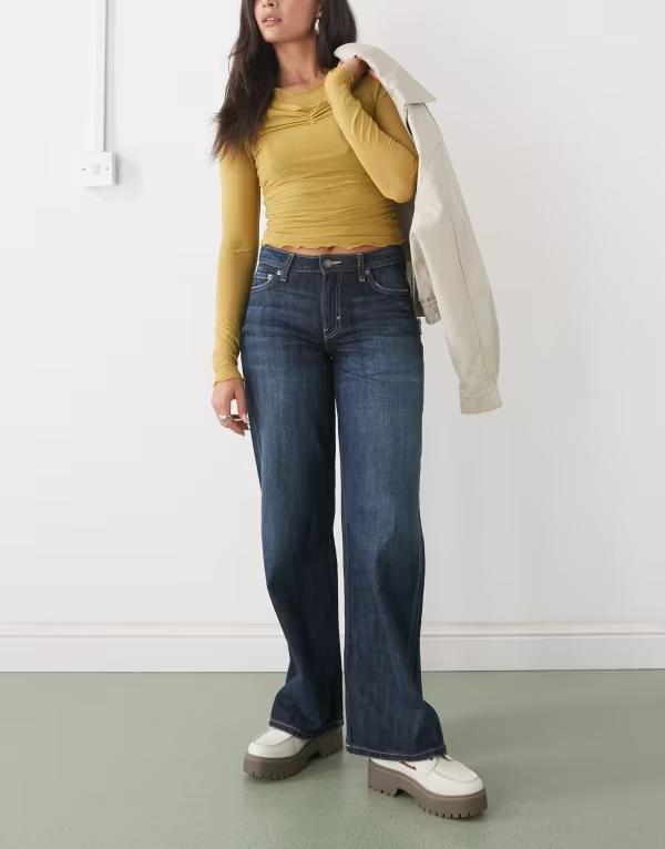 ウィークデイ レディース ボトムス デニムパンツ ジーンズ Weekday Ample lowaist baggy fit jeans in dark blue wash Deep Sea Blue ブルー 20,235円