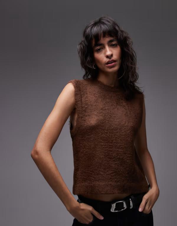エイソス レディース トップス 貯蔵タンクいの一番 編み物 ASOS DESIGN knit boxy fitank top Brown 赤銅色 レディースファッション-トップス