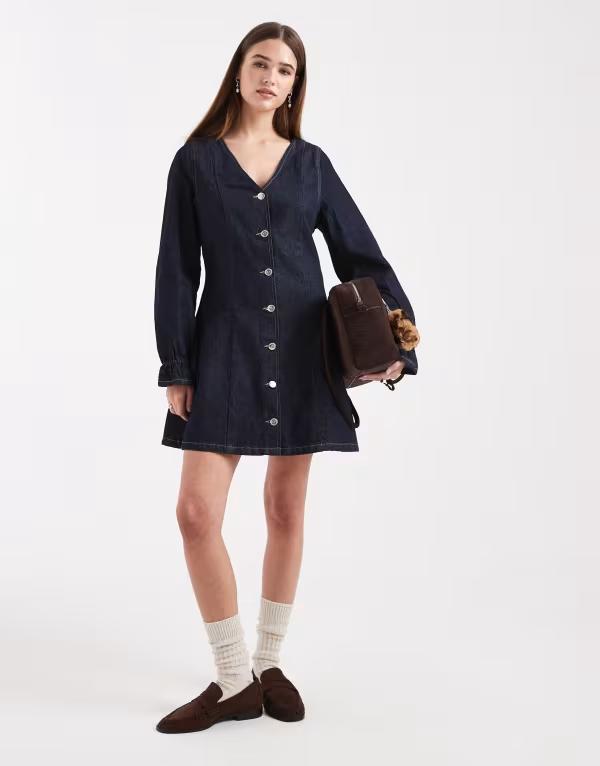 ミスセルフフリッジ レディース トップス ワンピース デニム Misselfridge long sleeve denim dress indigo wash INDIGO インディゴ