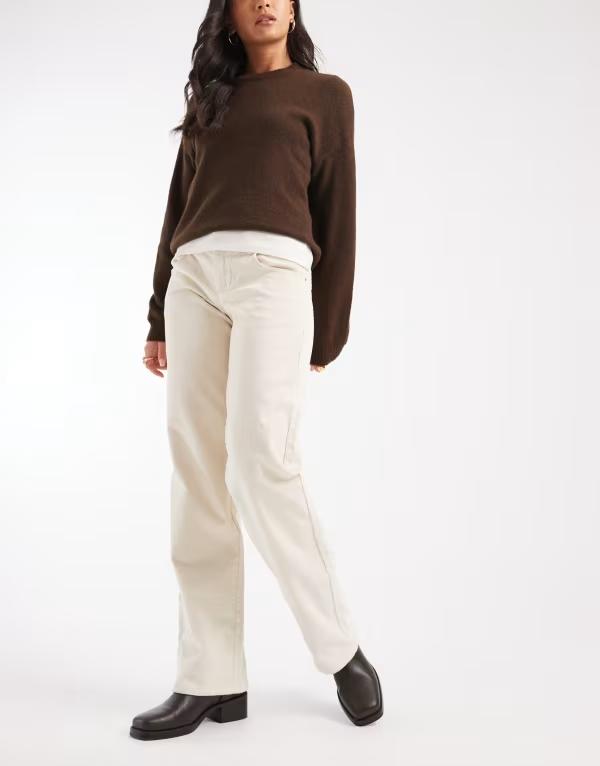 コットンオン レディース ボトムス カジュアルパンツ ストレート コーデュロイ ローライズ Cotton low rise straight leg corduroy pants in ecru エクリュ