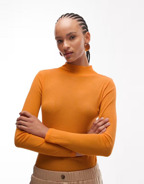 エイソス レディース トップス シャツ ASOS DESIGN fitted long sleeve polo top in orange オレンジ