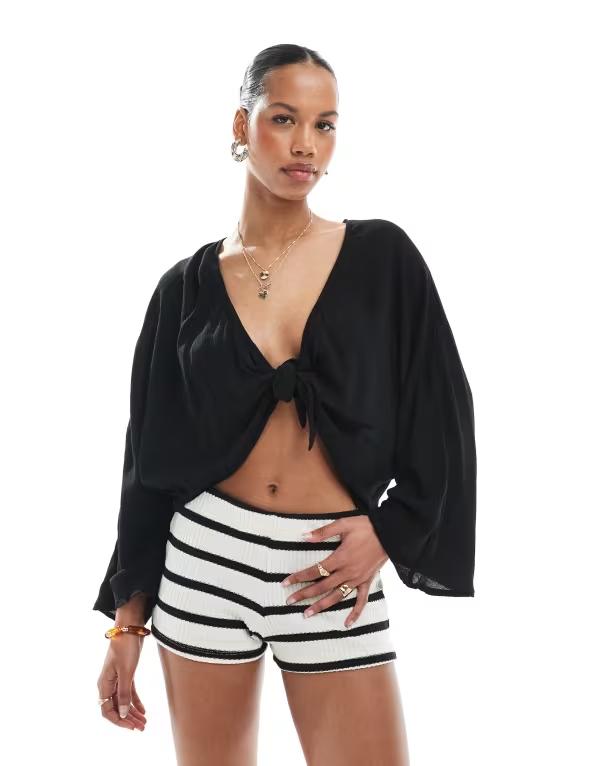 オンリー レディース トップス タンクトップ ONLY textured tie front floaty top Black ブラック