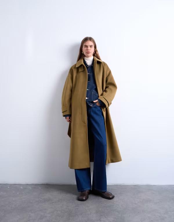トップショップ レディース アウター コート Topshop belted longline formal car coat in sage セージ