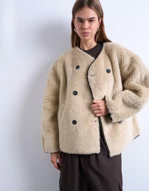 とっ始め販売店 レディース アウター 上衣・上衣 Topshop ovoid short shearling double breasted jacket インチ cream tbc 皮膚軟化剤