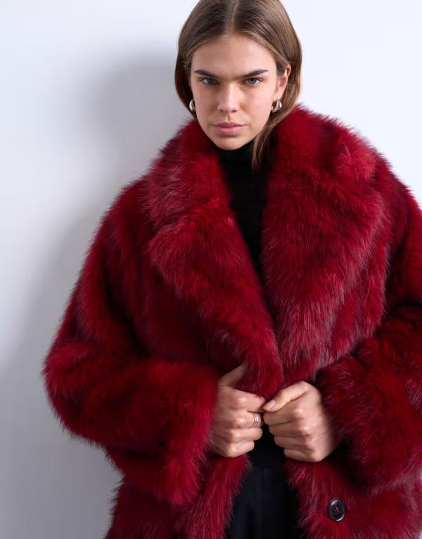 とっ始め販売店 レディース アウター 上衣・上衣 Topshop faux fur short jacket with buttons インチ cherry red 赤いこと