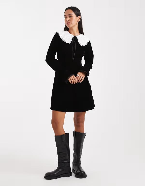 ミスセルフフリッジ レディース トップス ワンピース ミニ ベルベット Misselfridge velvet collar mini dress Black ブラック