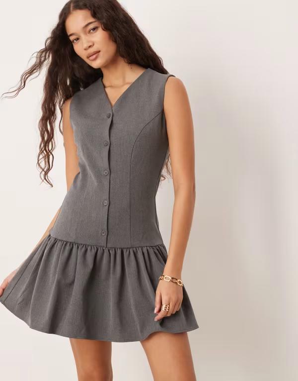 エイソス レディース トップス ワンピース ミニ ASOS DESIGN tailoredrop waist mini dress Gray グレー