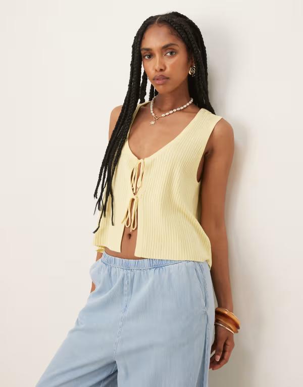 ジェイディーワイ レディース トップス より良い 編み物 JDY tie front knitank top インチ buttermilk yellow 黄色