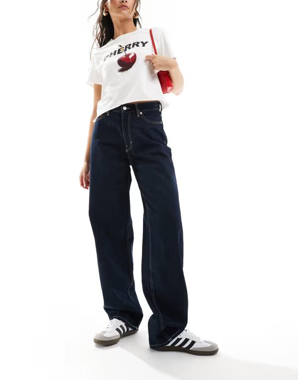ウィークデイ レディース ボトムス デニムパンツ ジーンズ Weekday Rail mid waist baggy fit jeans rinse Blue rinse ブルー