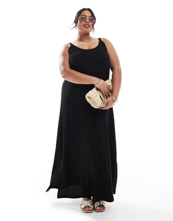 オンリーカーブ レディース トップス ワンピース マキシ ONLY Curve textured maxi dress Black ブラック｜ReVida 店 8,725円