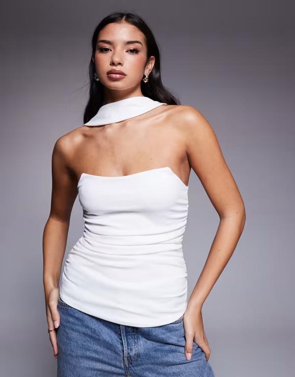 エイソス レディース トップス タンクトップ ASOS DESIGN longline structured bandeau top with scarf neck detail Ivory アイボリー 11,866円