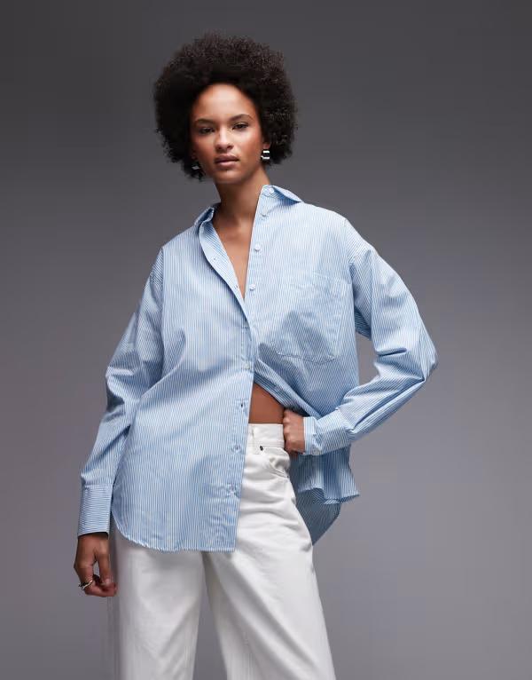 エイソス レディース トップス シャツ ASOS DESIGN oversized shirt and white stripe Blue stripe ブルー