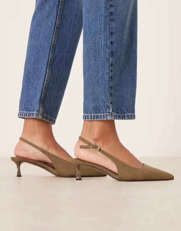 エイソス レディース シューズ ヒール スエード ASOS DESIGN Wide Fit Skip slingbackitten heel shoes in olive suedette Olive suedette オリーブ