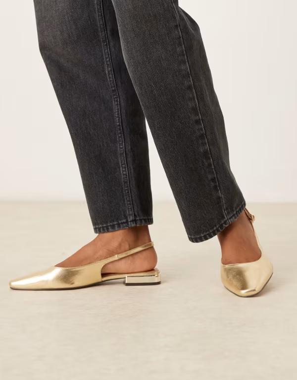 エイソス レディース シューズ ASOS DESIGN Wide Fit Logan slingback ballet flats GOLD ゴールド