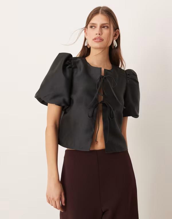 ヴィラ レディース トップス シャツ ブラウス VILA tie front volume sleeve blouse Black ブラック