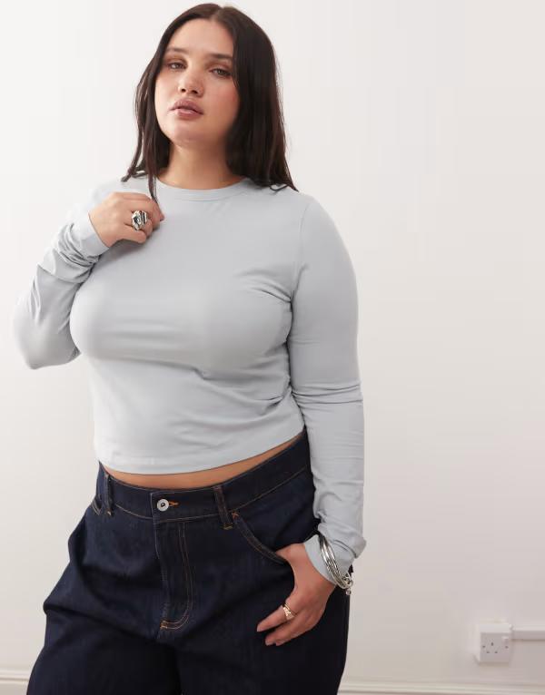 コルージョン レディース トップス シャツ プラスサイズ COLLUSION Plus long sleeve baby tee in steel Blue ブルー