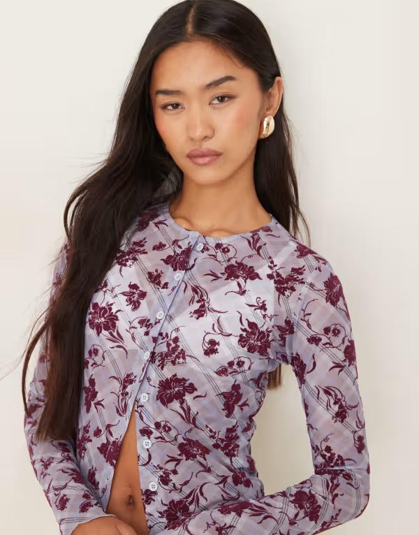 モーテル レディース トップス シャツ Motel Kahula long sleeve lotus flock top in lavender plaid PURPLE パープル