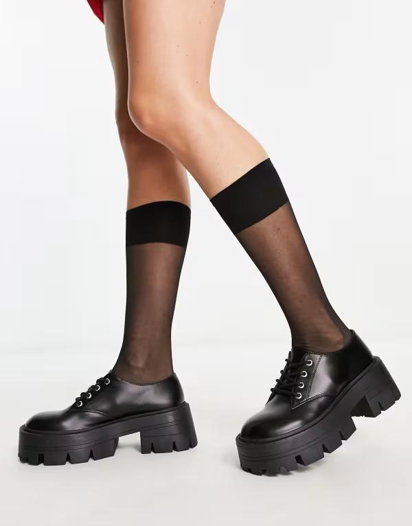 エイソス レディース アンダーウェア 靴下 シアー ASOS DESIGN sheer knee high socks Black ブラック