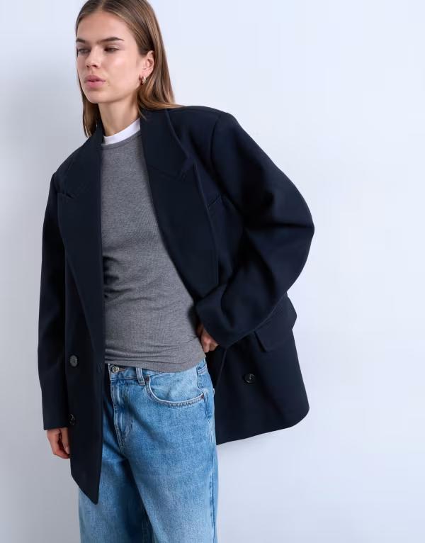 トップショップ レディース アウター ジャケット・ブルゾン ウール ブレザー Topshop woolook twill heritage blazer NAVY ネイビー|ReVida 店