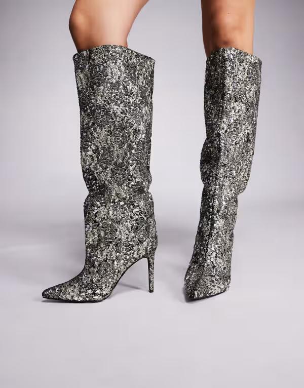 アザレア ワン レディース シューズ ブーツ・レインブーツ Azalea Wang Brieley embellished knee high bootsILVER シルバー
