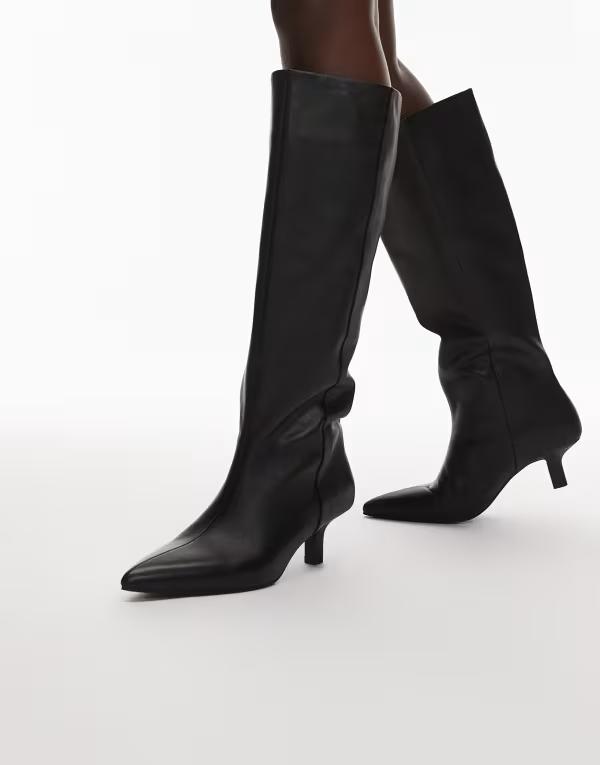 アンドアザーストーリーズ レディース シューズ 踵 スエードクロス ブーツ なめし革 \u0026 Other Stories realeather higheeled knee boots with faux suede lining Black 黒いこと