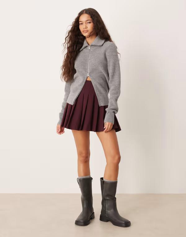 エイソス レディース 下つ方スコート 筋目 ミニ ASOS DESIGN pleated mini skirt インチ plum 酸桃 レディースファッション-ボトムス