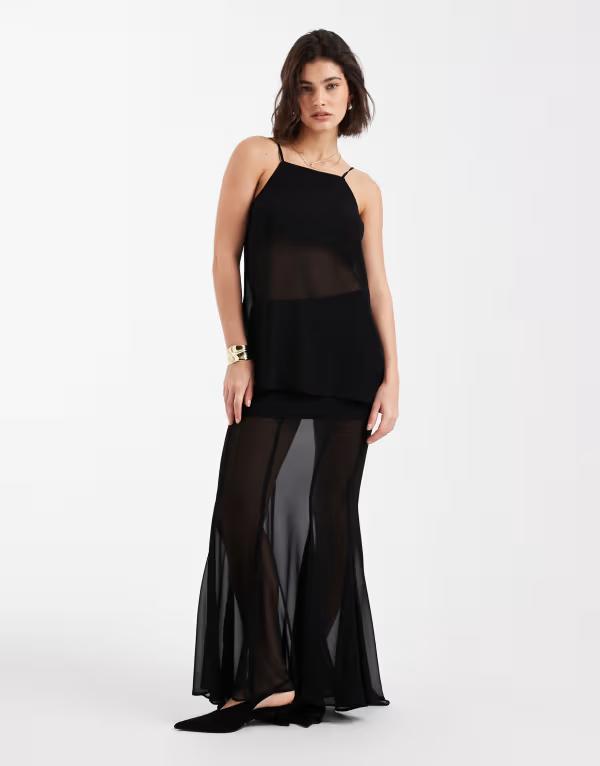 エイソス レディース ボトムスカート オーバーレイ シアー マキシ ASOS DESIGN sheer overlay fishtail maxi skirt - part of a set Black ブラック