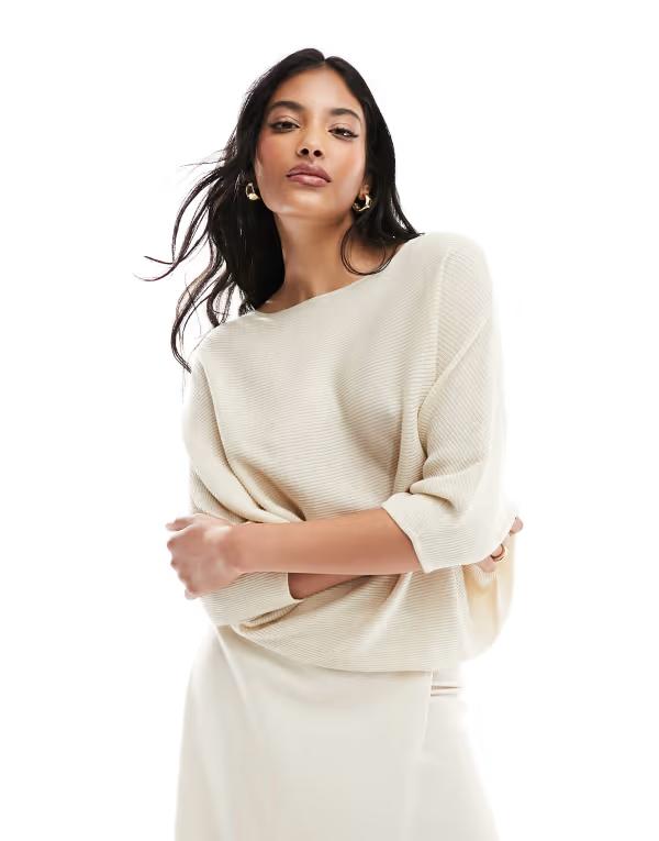 ジェイディーワイ レディース アウター 編み物・プルオーバー 肋材 JDY bat sleeve ribbed sweater インチ cream 皮膚軟化剤 セーター-トップス-ニット・セーター