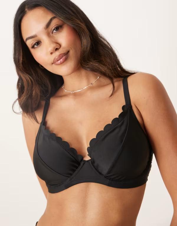 ピーク&ボー レディース 水着 トップのみ Peek & Beau Fuller Bust scallop underwire bikini top Black ブラック