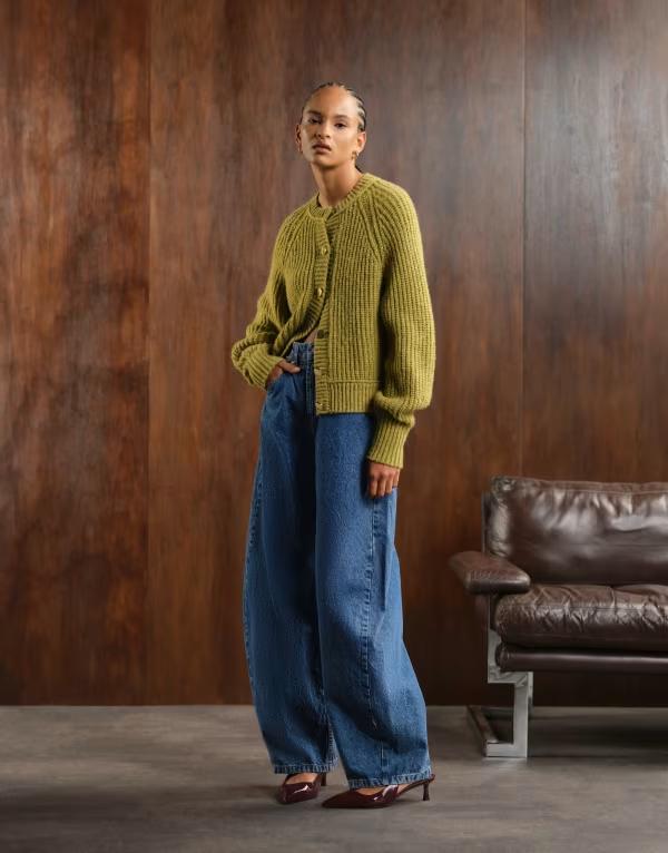 エイソス レディース アウター カーディガン ニット ASOS DESIGN knitted fisherman rib cardigan with raglan detail in olive オリーブ