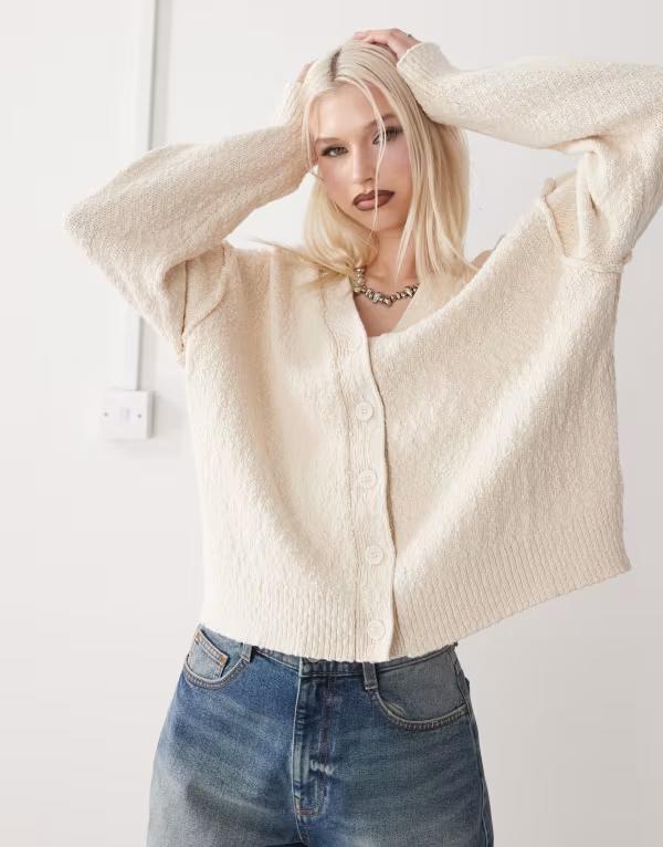 週日 レディース アウター ジレー Weekday textured lightweight cardigan インチ off-white Off White 象牙色