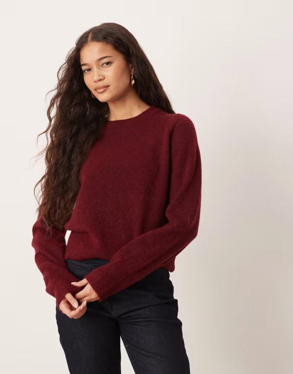 エイソス レディース アウター ニット・セーター ウール ASOS DESIGN knit wool and alpaca blend fitted top in plum プラム
