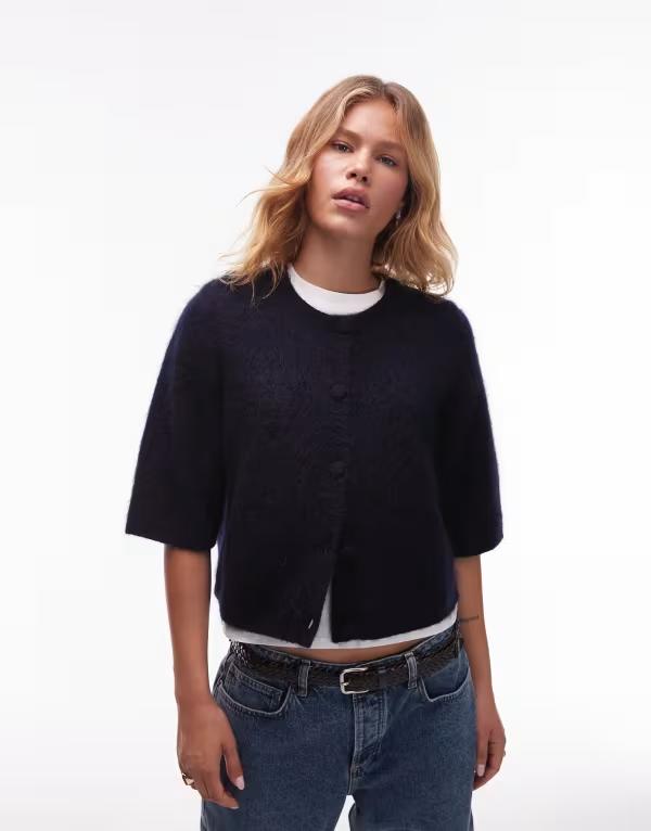 アンドアザーストーリーズ レディース アウター ジレー \u0026 Other Stories mohair blend cardigan with short sleeves BLUE 青み