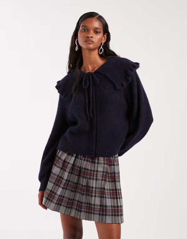 アンドアザーストーリーズ レディース アウター ジレー 羊毛 編み物 \u0026 Other Stories alpacand wool oversized collar tie up knit cardiganAVY 米国海軍