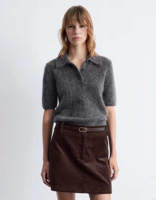 アンドアザーストーリーズ レディース アウター ニット・セーター スリムフィット ポロシャツ ウール & Other Stories mohair and wool knit slim fitop with polo collar Gray グレー｜ReVida 店