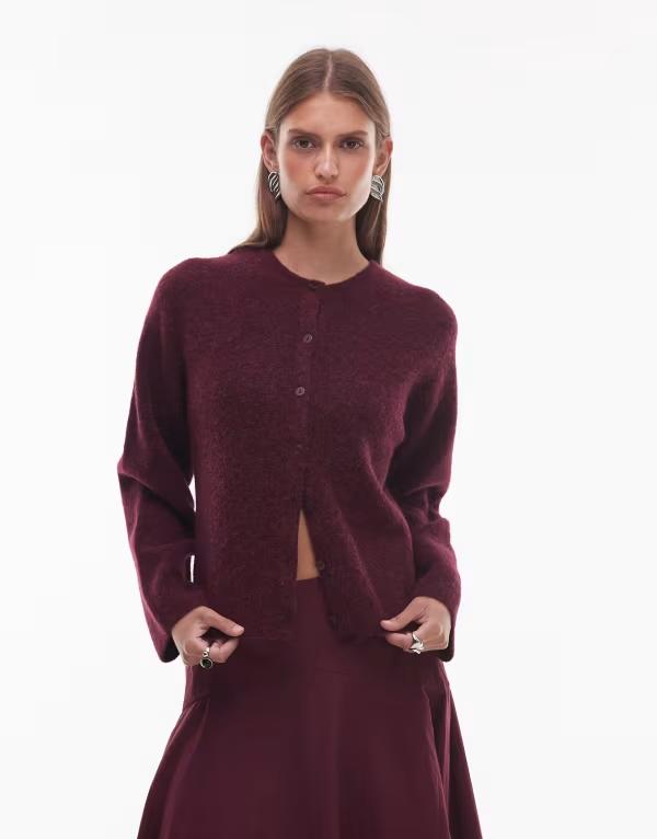アンドアザーストーリーズ レディース アウター ジレー 羊毛 \u0026 Other Stories mohair \u0026 wool blend cardigan burgundy バーガンディ