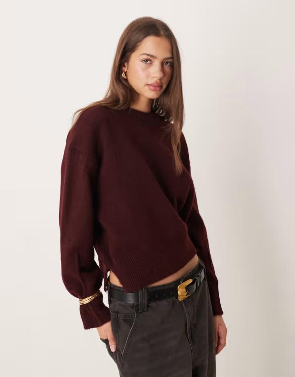 エイソス レディース アウター ニット・セーター クルーネック ASOS DESIGN boxy crew neck sweater with side split detail in plum プラム