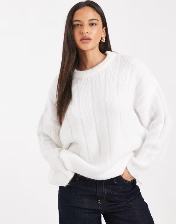 エイソス レディース アウター ニット・セーター クルーネック リブ ASOS DESIGN oversized wide ribbed crew neck sweater with curved hem in cream クリーム