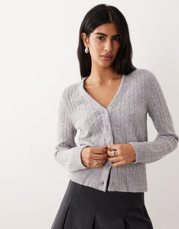 マンゴ レディース アウター カーディガン Vネック ニット Mango cable knit v-neck cardigan Gray グレー 14,746円