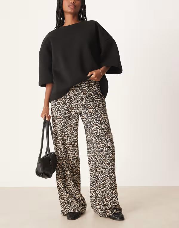ジェイディーワイ レディース ボトムス カジュアルパンツ ワイドレッグ プリント JDY textured wide leg pants in leopard print BIRCH ALL OVER PRINT:LEOPARD アニマル